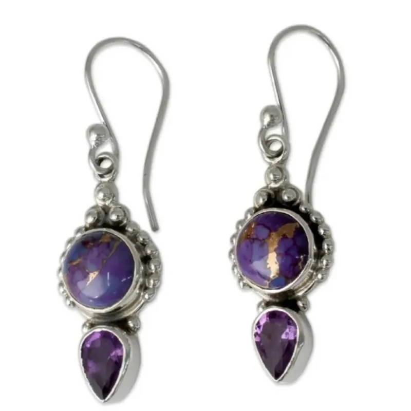 Винтажные круглые висячие серьги из натурального аметиста для женщин фиолетовые