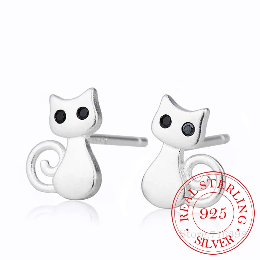 

Женские серьги-гвоздики с котом, серьги из стерлингового серебра 925 пробы с кристаллами, подарок на Рождество