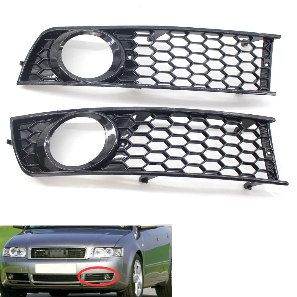 

Pair Front Bumper Honeycomb Fog Light Grille Grill Cover For AUDI A4 B6 01-05