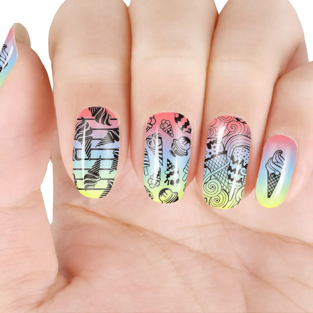 

BeautyBigBang 6*6cm Summer Ice Cream Pattern Stamping Plate For Nail Polish Nail Art Stamp Stencils Template Stamper