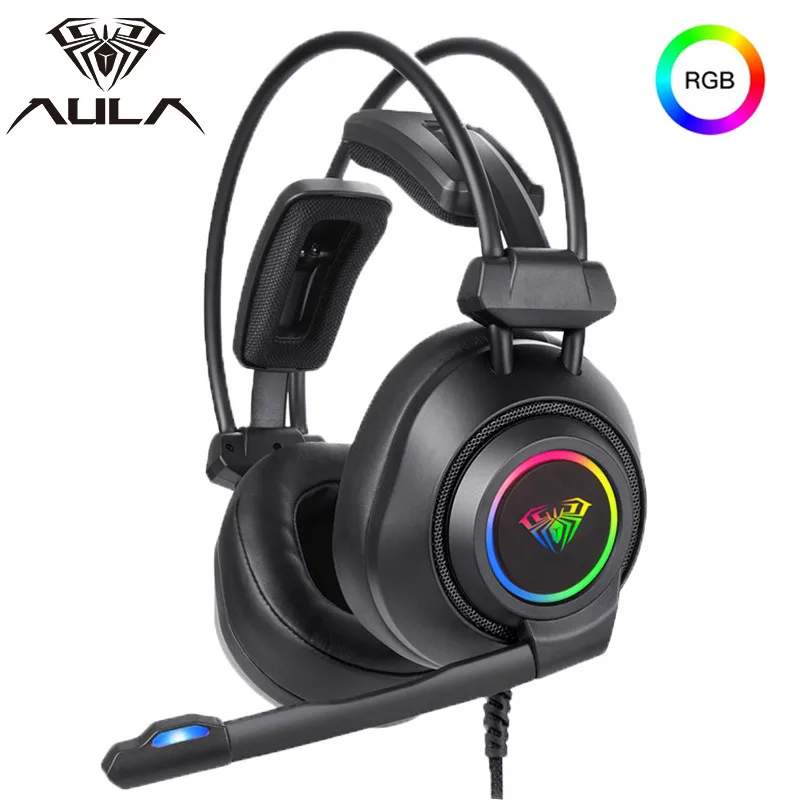 

AULA S600 Gaming Headset RGB Backlight Headphones Noise Canceling Adjustable microphone Soft Memory Earmuffs Game Headphones