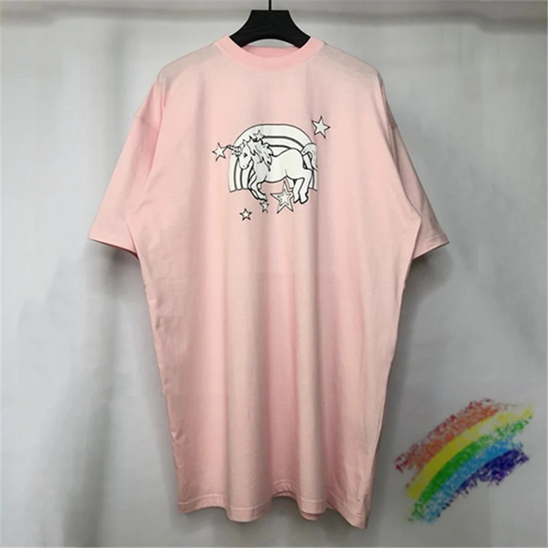 

Pink VETEMENTS T-shirt Men Women 1:1 High Quality Unicorn Rainbow Graphic Logo Print Vetements Tee Tops