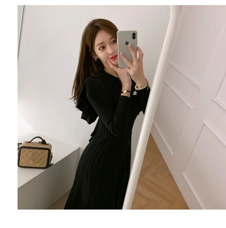 Женское облегающее Платье До Колена трикотажное платье свитер с оборками