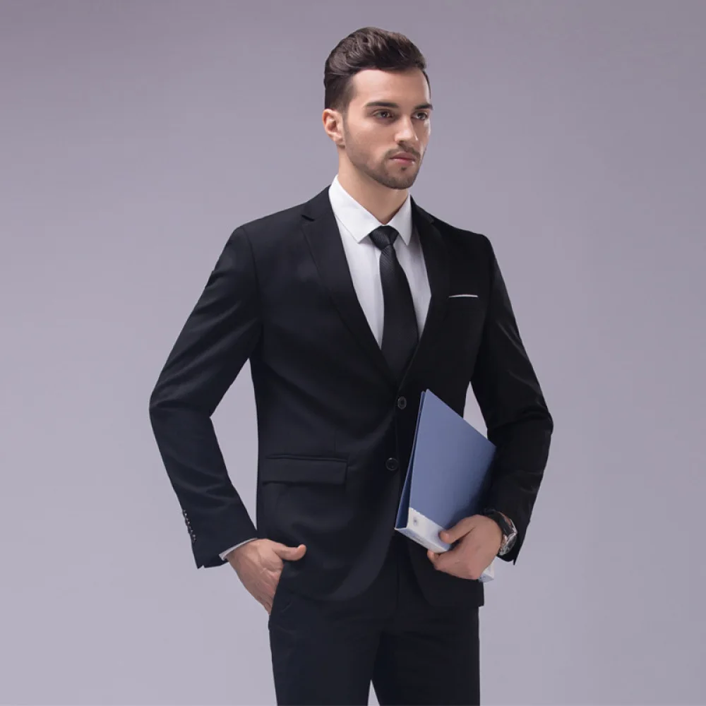 2020 New Male Autumn Solid Color Large Size Suit Korean Slim Fit Groom Wedding Dress Set Single Row One Buckle Two Piece