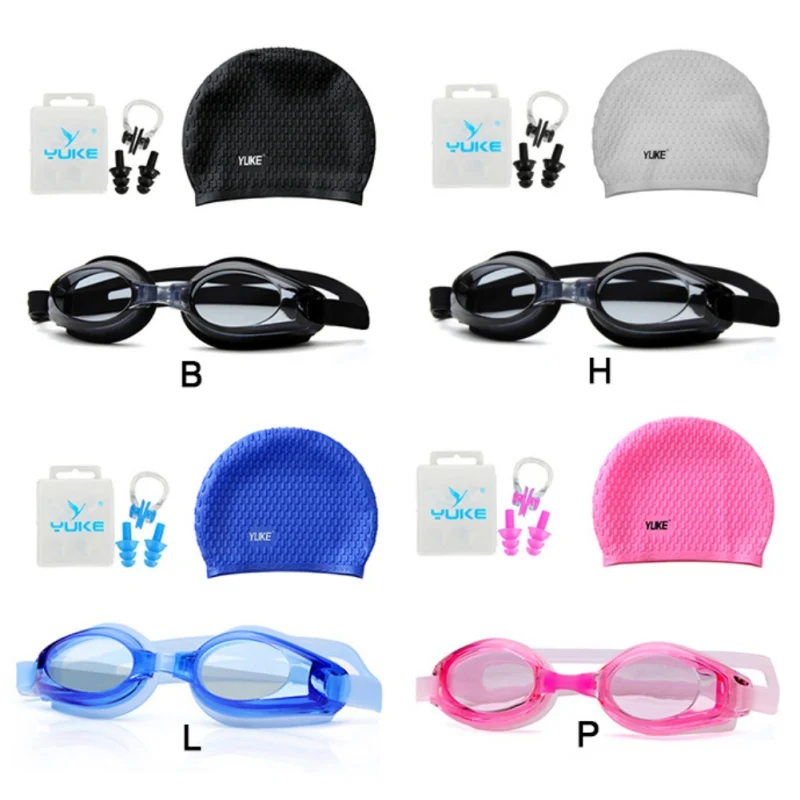 

4 in1 Swimming Goggles Caps Ear Plug Nose Clip Set Waterproof Pool Hat Diving Eyewear Cases Mask Girl Boy Swim Glasses