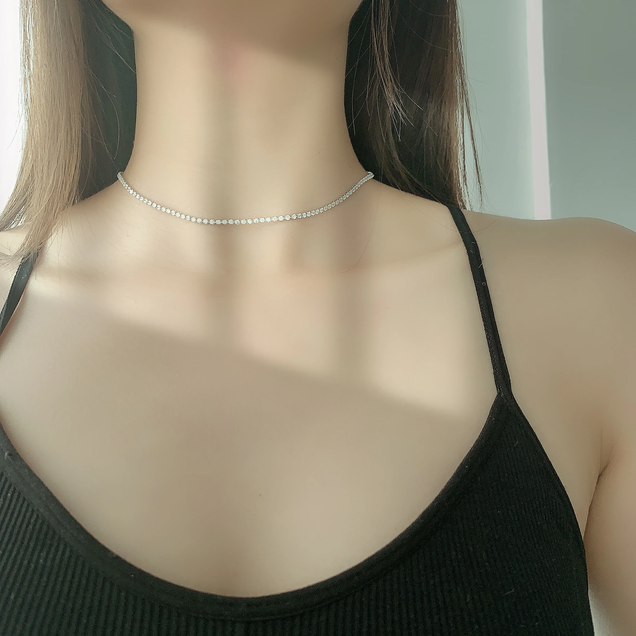 Ожерелье Maxi Necklace Promotion Best Lady Luxury Bling 2ммCz Chokers Pendant 1 Row Wedding Sexy Tennis Statement Women N0410