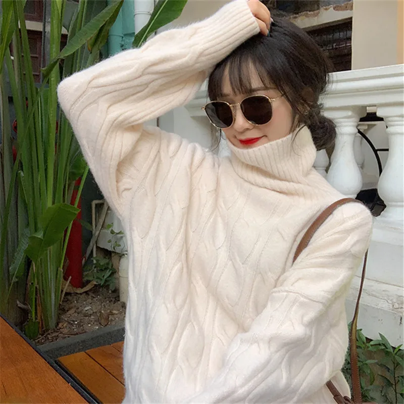 

Turtleneck Sweater Pullover Women Fall Winter Fashion Streetwear Korean Lady Knitted Tops Loose Warm Outwear Jumper Sueter Mujer