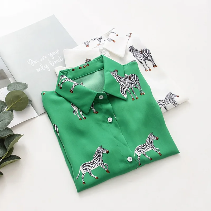 

Spring Animal Printed Blouses Women Temperament Loose Leisure Shirts Female Long Sleeve Button Blusas Soft Femme Ropa Mujer