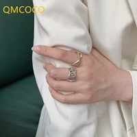 qmcoco silver color classic rings korean women vintage handmade cross geometric rings for woman party fashion jewelry gifts