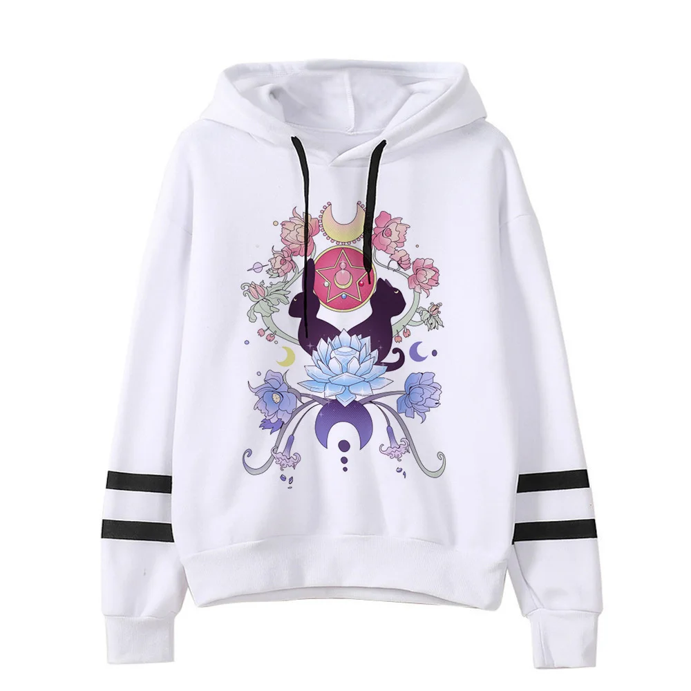 Сейлор свитшот с Луной кошкой Харадзюку корейский стиль ulzzang kawaii 90s мультфильм одежда пуловеры негабаритных с капюшоном уличная