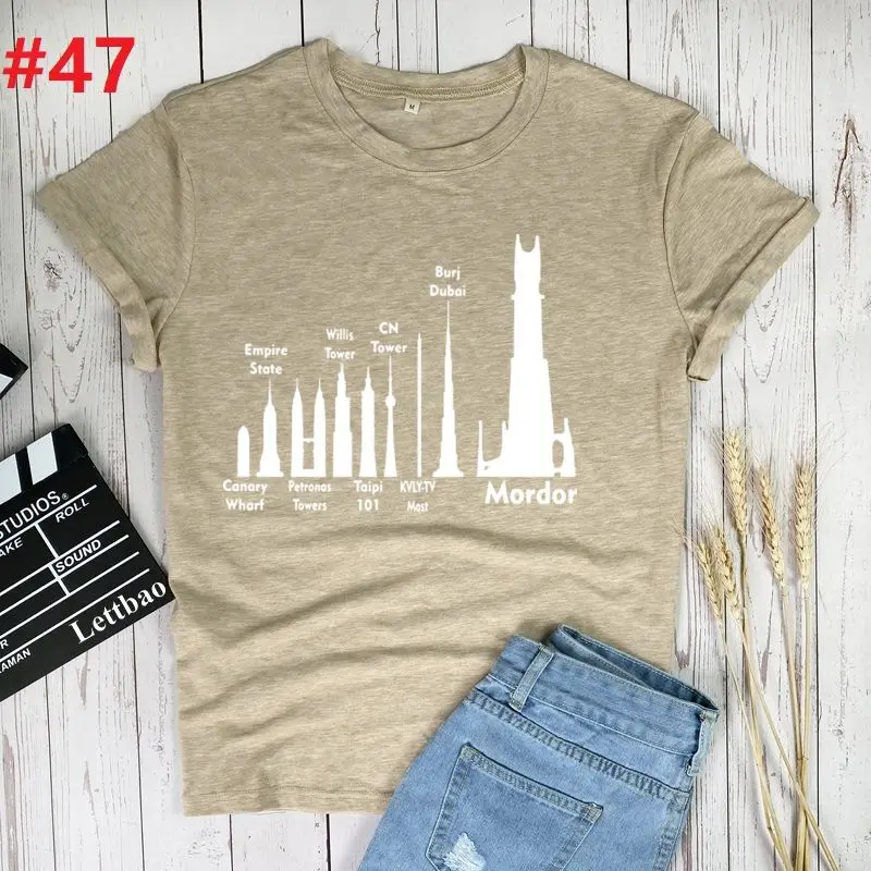 

Mordor Print Short Sleeve T-shirts Women Spring Summer Tee Shirts for Women Cotton Graphic Tees Aesthetic O Neck Tops Female