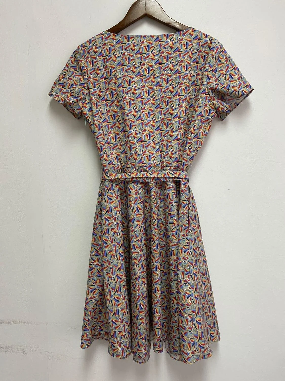 

Elfbop Ladies O Neck Short Sleeve Printed Short Dress With Waist Ties