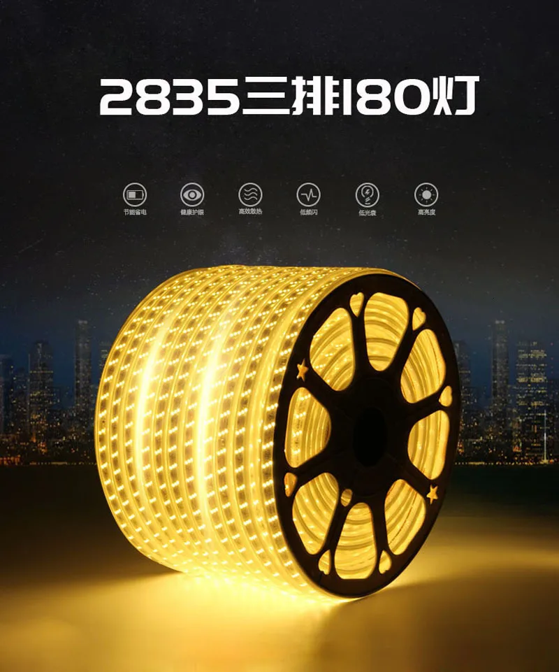 Fanlive 50 м/лот светодиодный ленточный светильник Ac 220 В/230 В/240 В 2835 SMD IP67 водонепроницаемый теплый белый светодиодный светильник 180 светодиодный/м садовая лампа