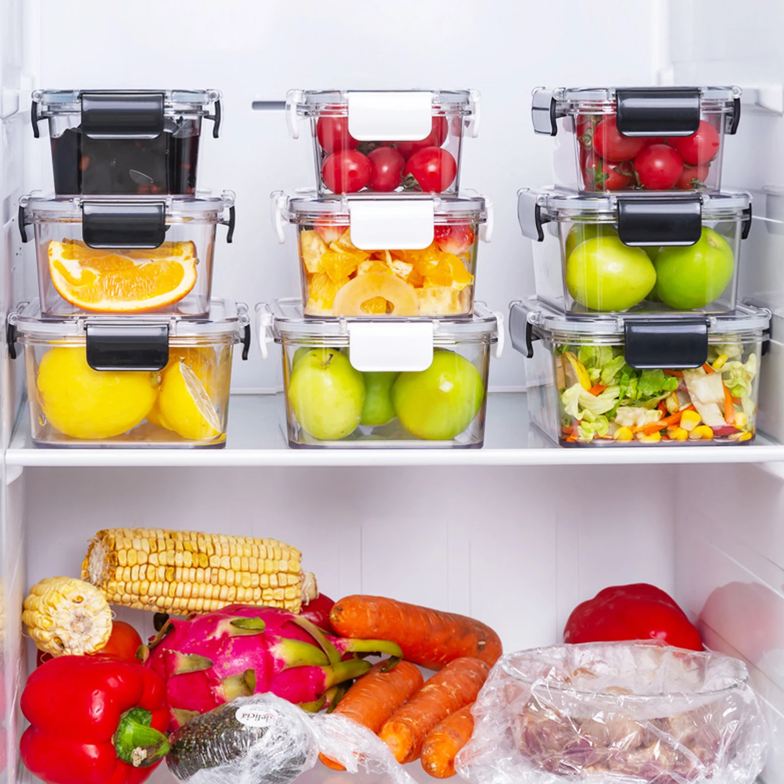 

1100ml 800ml Kitchen Refrigerator Food Container Lunch Box Transparent Fruits Vegetables Meat Fresh-keeping Box Sealed Leakproof