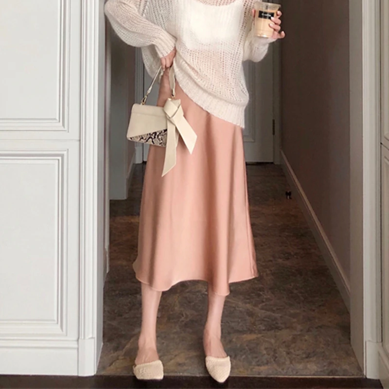 Юбка Женская Повседневная шелковая атласная элегантная длинная офисная