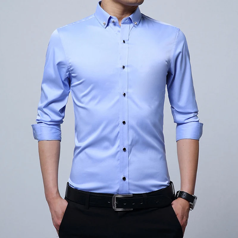 

New men's long sleeve shirt no iron business solid color shirt casual slim professional suit shirt Lapel button up