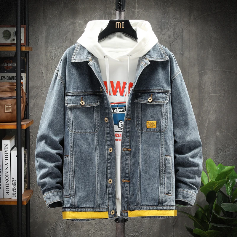 

Dark Blue Denim Jacket Male Coat Lapel Men's Fashion Casual Denim Jacket Denim Jacket Washed Blue Gray New Fashion Hit Color