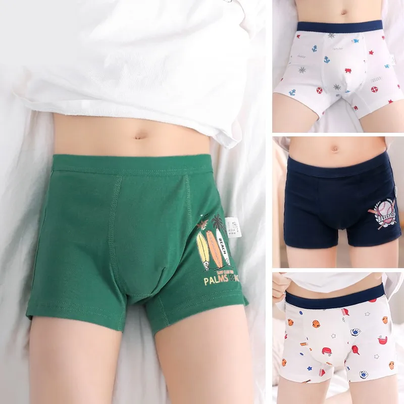 Темно-синее и зеленое нижнее белье для мальчиков Детские Боксеры из 100% хлопка
