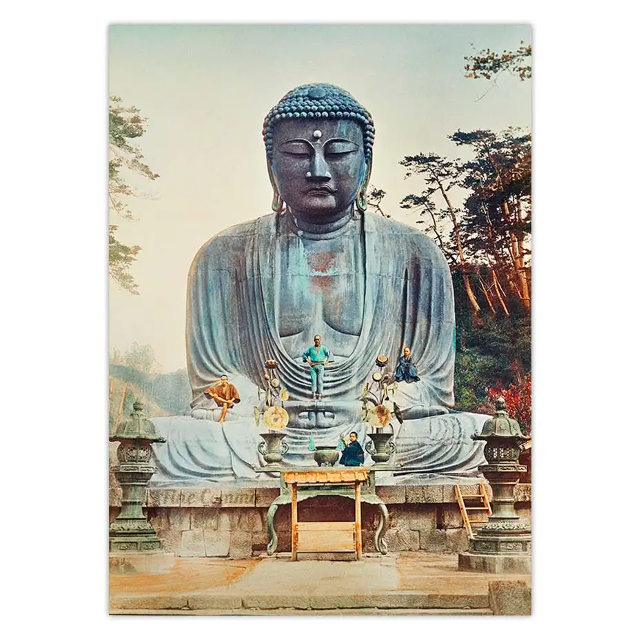 

Japanese Art Poster The Bronze Buddha at Kamakura Kazumasa Ogawa Vintage Canvas Print Old Photo Wall Art Painting Home Decor
