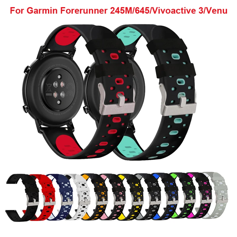 

20mm Colorful Watchbands strap for Garmin Forerunner 245 245M 645 Music vivoactive 3 Sport silicone Smart watchband Bracelet