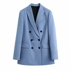 Пиджак женский винтажный, Элегантный Модный двубортный жакет для работы с отложным воротником, верхняя одежда, повседневная одежда