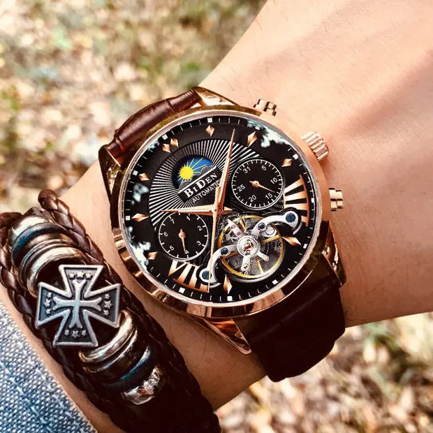 Новинка мужские часы автоматические механические турбийон полые светящиеся