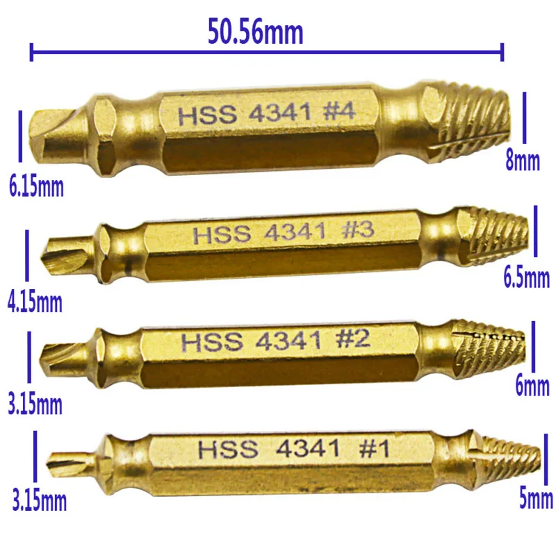 

4Pcs Damaged Screw Extractor Set Easily Remove Stripped Or Damaged Screws Double Ended Stripped Removers Hand Tool Sets