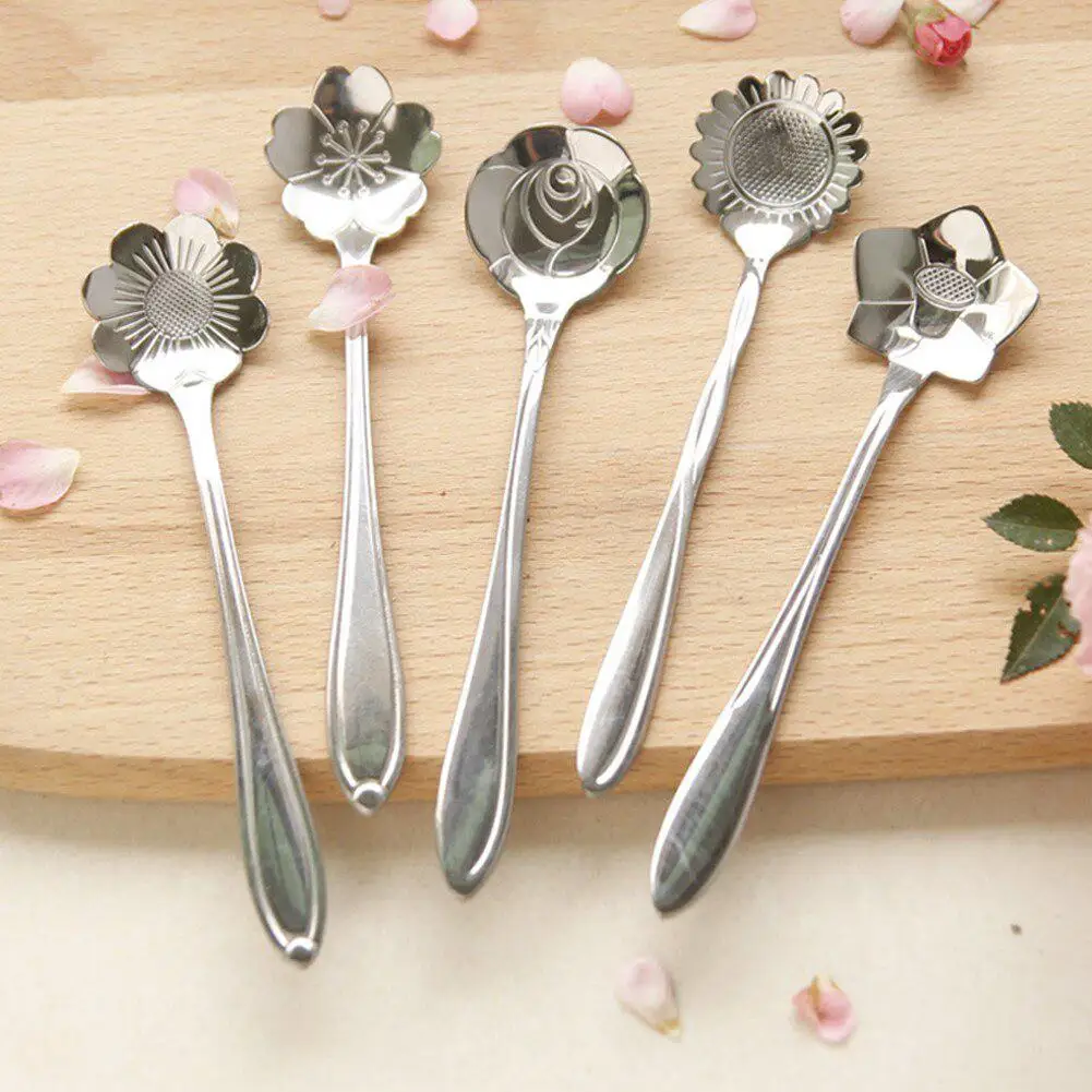 8 шт./компл. цветок Форма чайная кофейная ложка Нержавеющая сталь чайных ложек