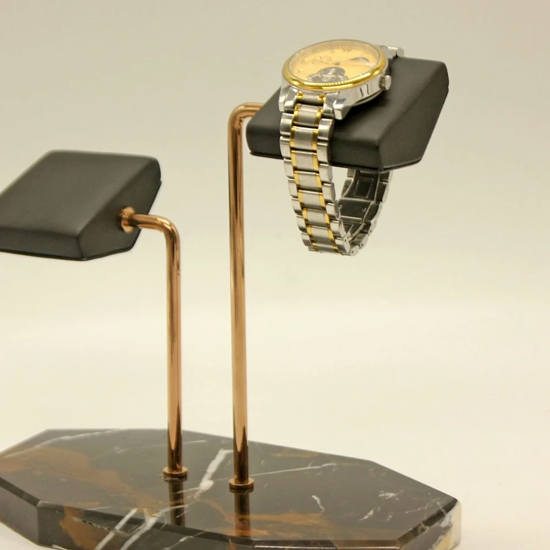 

Marble Green Base Gold Support Rod Watch Stand Display Stand Black PU Leather Double Watch Jewelry Bracelet Storage Rack