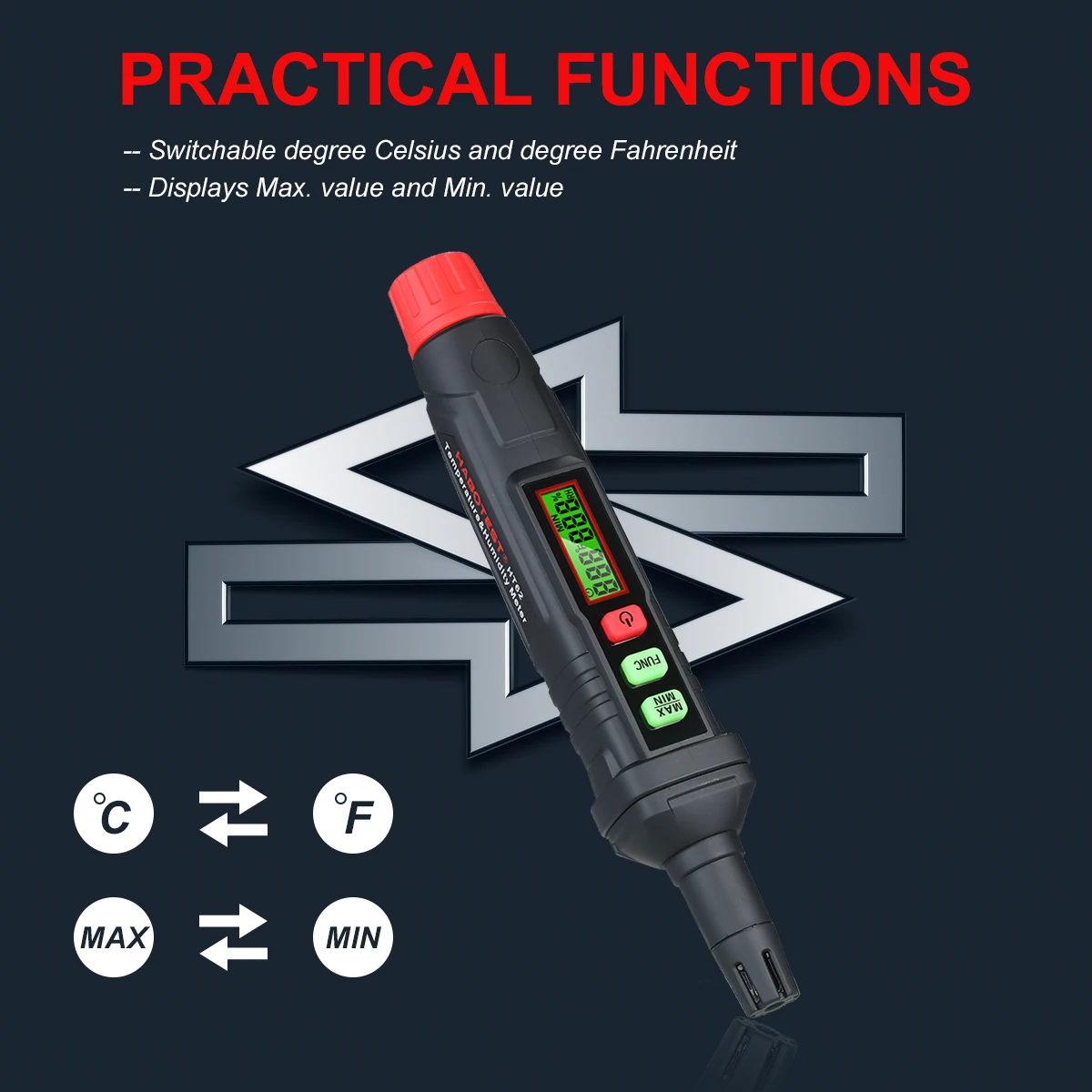 HABOTEST HT62 4-in-1 Digital Psychrometer Portable Thermo-Hygrometer Mini Temperature and Humidity Meter Pen with Dew Point | Инструменты
