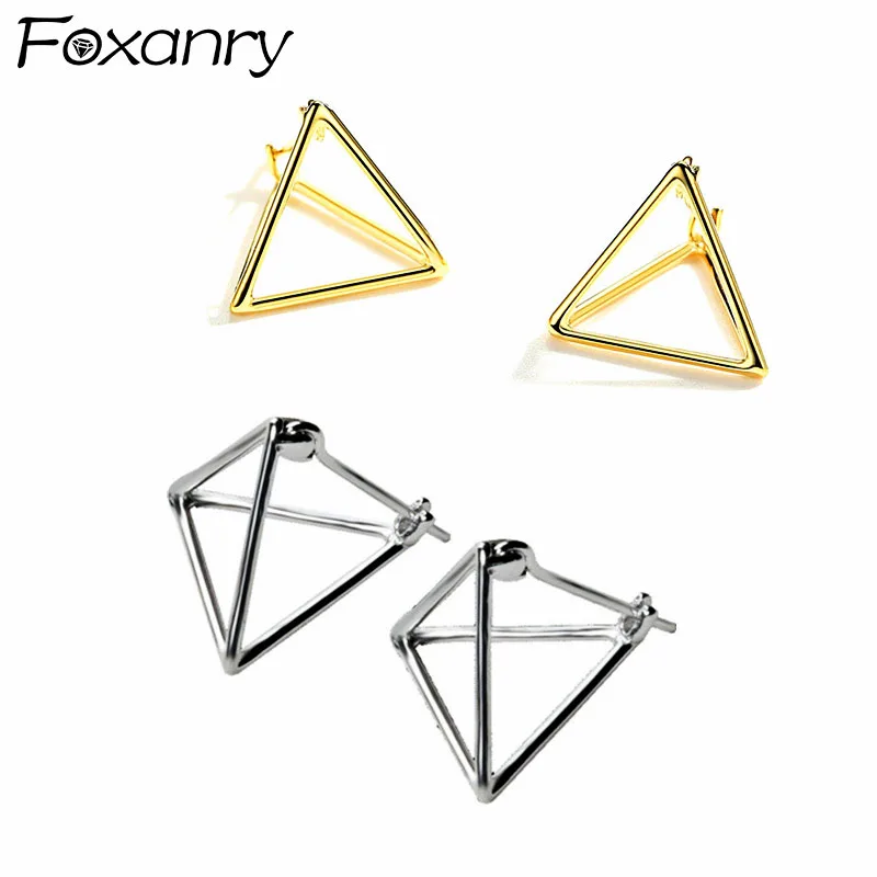 

Evimi Prevent Allergy 925 Standard Silver Stud Earrings Creative Simple Hollow 3D Triangle Trendy Party Jewelry for Women