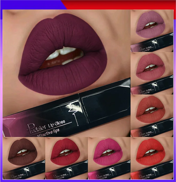 

Pudaier Lipgloss Cosmetics Waterproof Liquid Lip Gloss Matte Sexy Lipstick Long Lasting Not Fade Fashion Beauty Makeup 21 Colors