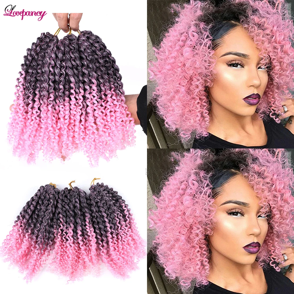 

Lovepancy Synthetic Marly Bob Hair Extensions Ombre Purple Brown Bug Grey Marly Afro Kinky Curly Crochet Braids Hair For Women