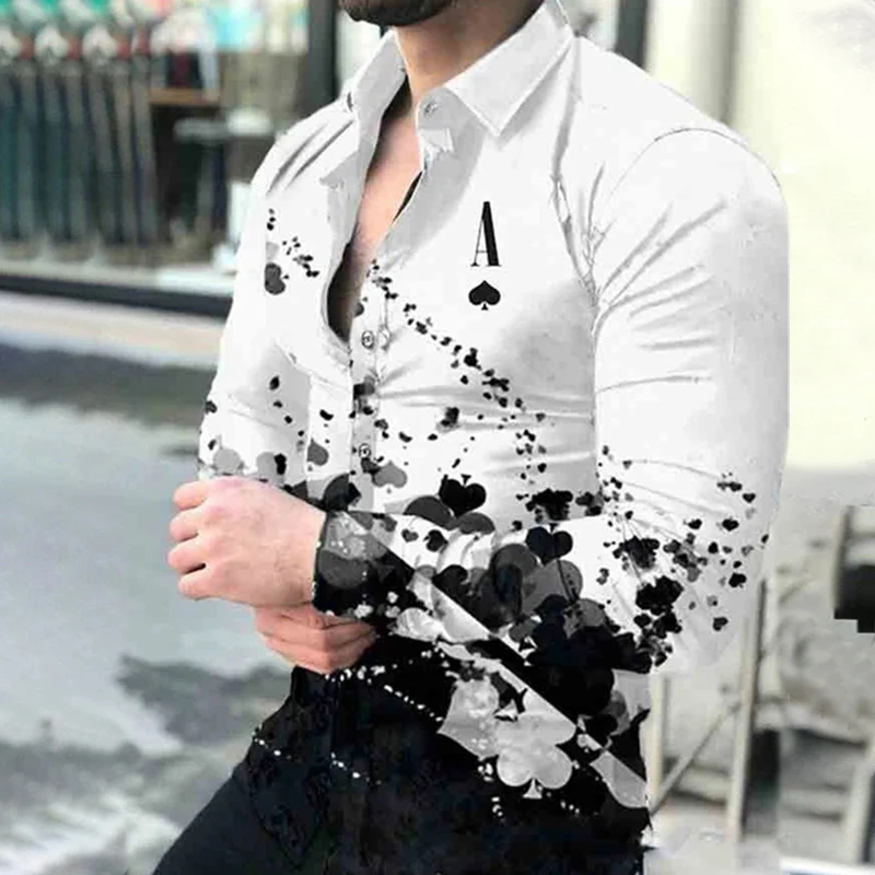 Men's Casual Style Spring Autumn Daily Buttoned Lapel Long-sleeved Shirt Vintage Digital Printing Shirt For Men New Streetwear