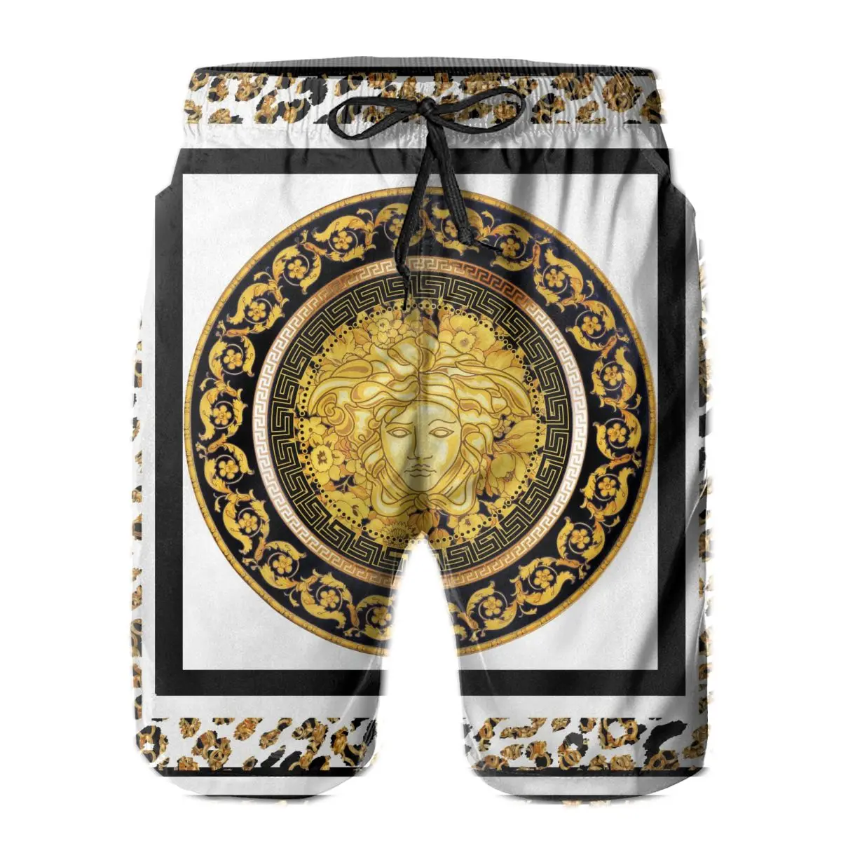 

Board Shorts 2021 new Casual Shorts Golden Baroque Chain And Flowers Men's Summer Men Board Male Fitness bodybuilding clothing