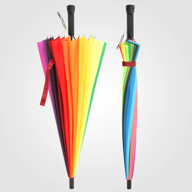 

Outdoor Long Handle Umbrella Windproof Sunshades Large Rain Umbrella Rainbow Paraguas Plegable Household Merchandises BI50YS