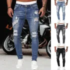 Джинсы мужские рваные однотонные, потертые градиентные брюки с дырками, уличная одежда в стиле хип-хоп, джоггеры