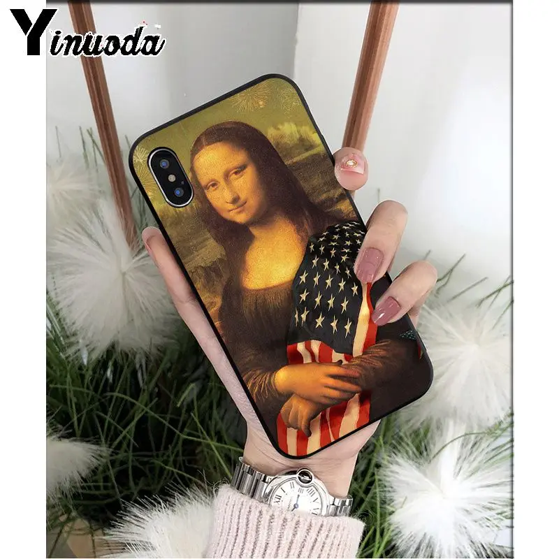 Yinuoda Забавный чехол для телефона Mona Lisa Pet Cat TPU мягкий черный чехол для iphone 8 7 6 6S Plus 5 5S SE XR X XS MAX Coque Shell