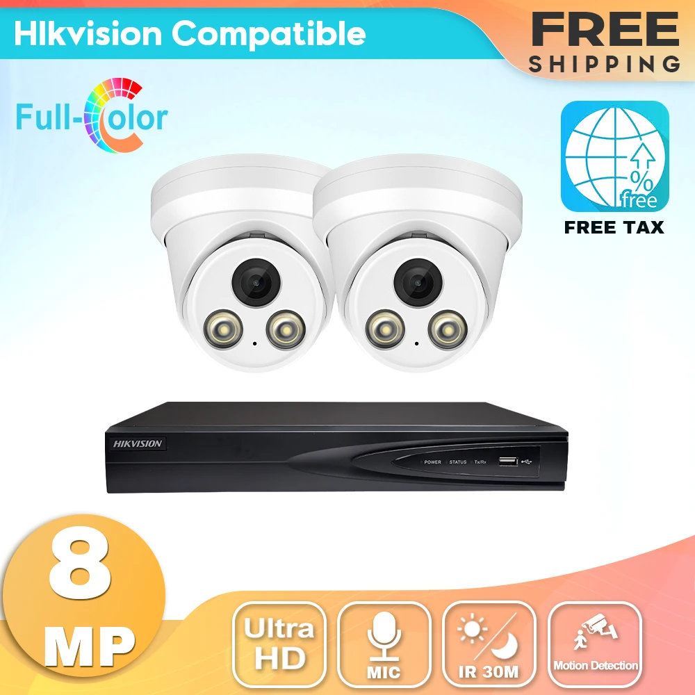 

Комплекты Hikvision 2 шт. 8MP Hikvision совместимая с IP-камерой ColorVu & Hikvision 4CH POE NVR DS-7604NI-K1/4P 4K комплекты систем видеонаблюдения