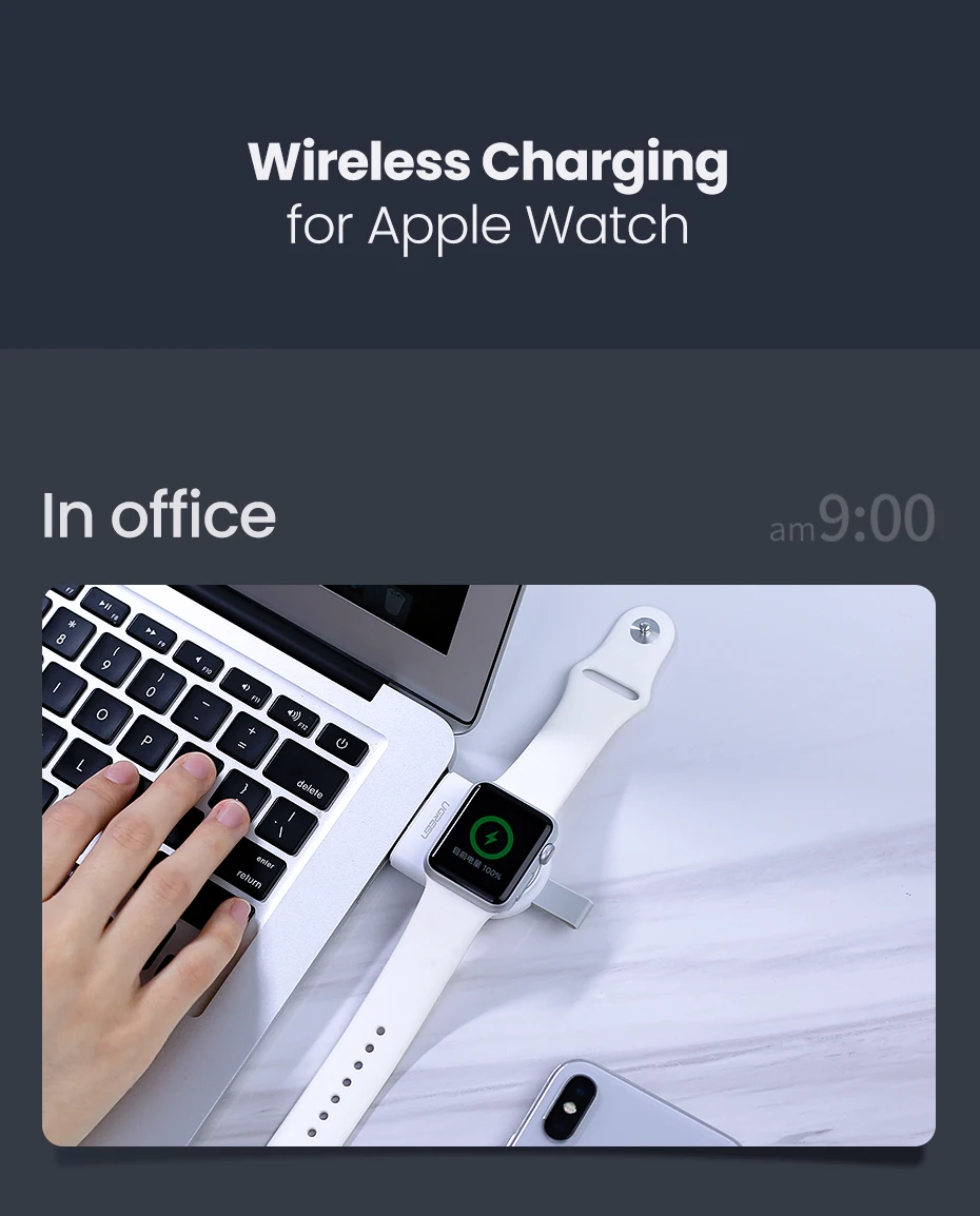 Ugreen Беспроводное зарядное устройство для Apple Watch зарядное устройство серии 5 4 3 2 1 портативное MFi USB зарядное устройство для Apple 3 Магнитная Беспроводная зарядка