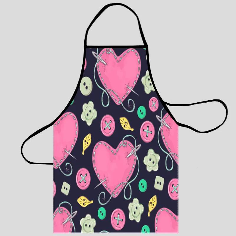 

New Arrival Button Pattern Apron Kitchen Aprons For Women Oxford Fabric Cleaning Pinafore Home Cooking Accessories Apron