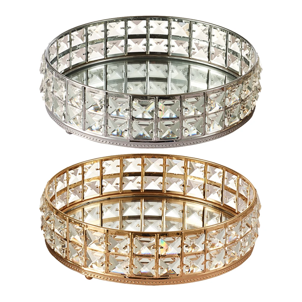 

Modern Mirrored Crystal Vanity Storage Tray Home Bedroom Decorative Plate