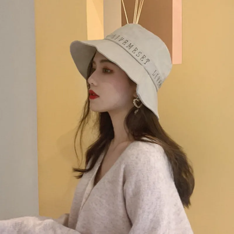 

Fishermen's hat, summer day, sun cover, Korean version, jog letter, sunscreen hat, fashion lady hat tide.