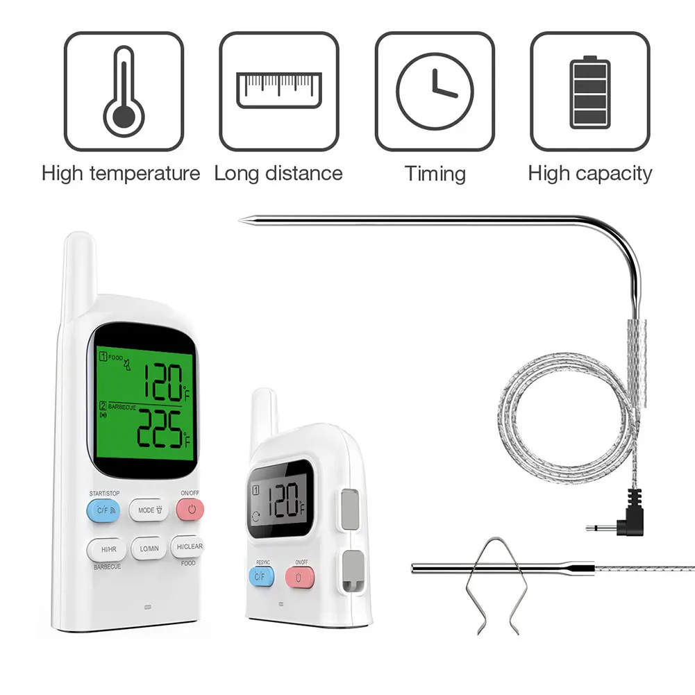 Беспроводной ЖК экран приемник база барбекю еда двухканальный цифровой дисплей
