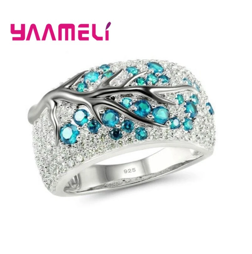 

2020 New Fashion Plum Flower Tree Branch Plant CZ Rhinestones Cute 925 Sterling Silver Ring Bridal Wedding Jewelry