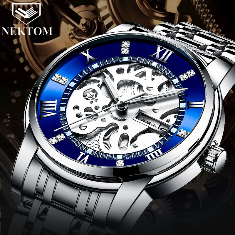 Спортивные модные наручные часы NEKTOM мужские золотые с хронографом