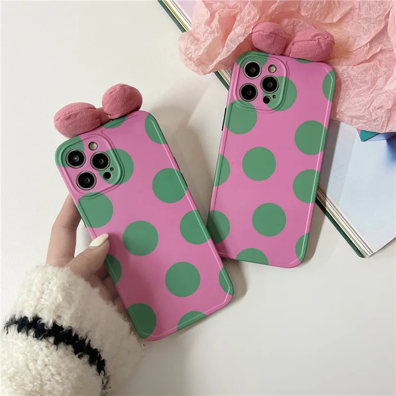 

Hot 3D cute Wave point Bow phone case for apple iphone 7 8 Plus X XS XR MAX 11 Pro 12 13 13Pro Soft IMD silicon back cover