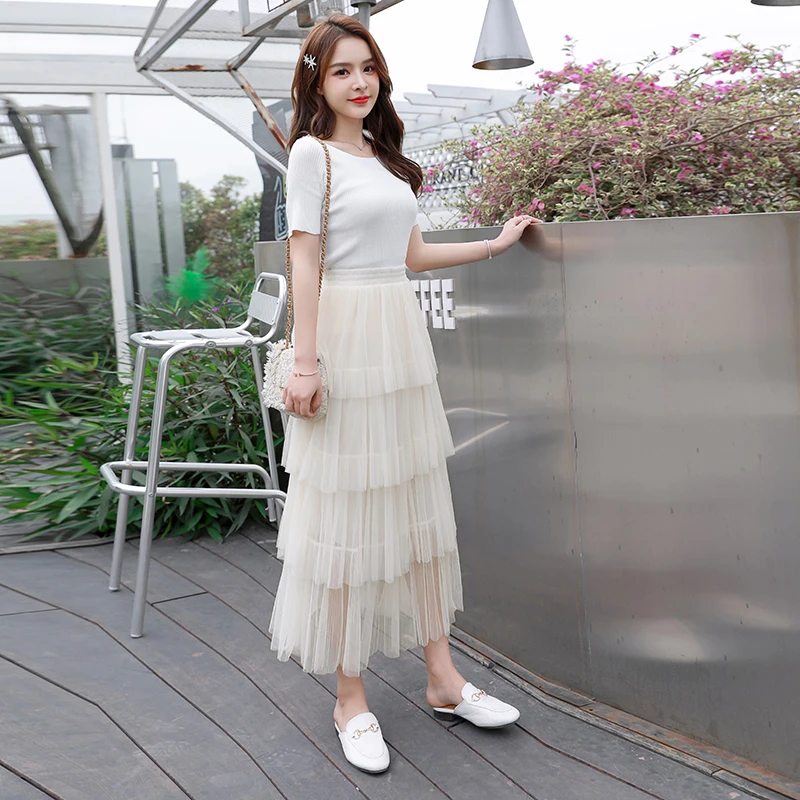 Женские модные юбки 2019 длинные из тюлевой ткани женские s черные розовые юбка