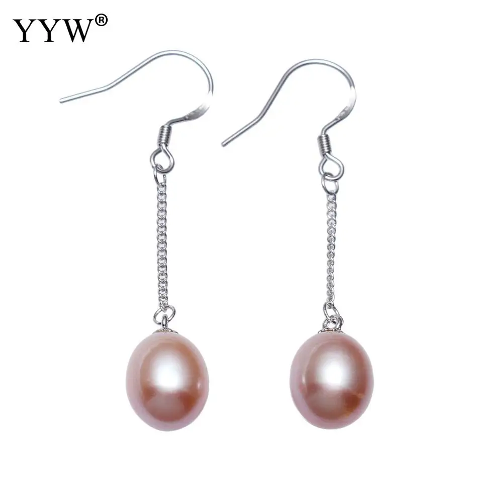 

Freshwater Pearl Earrings New Fashion Hook Earring Potato 9-10mm Pink Natural Pearl Long Dangle Earrings For Woman Jewelry Gift
