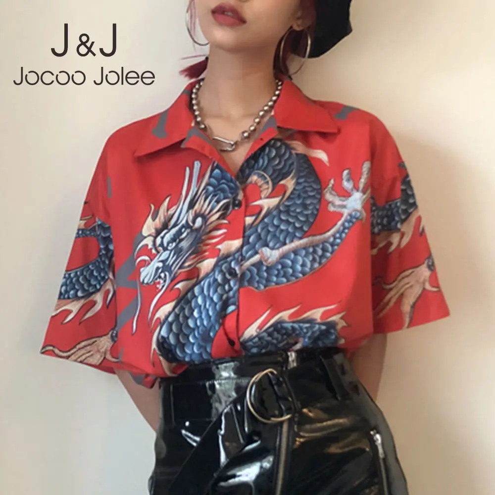 Женская Свободная блузка Jocoo Jolee летняя с коротким рукавом и принтом дракона